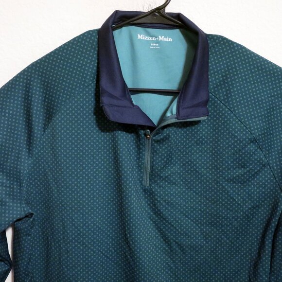 Mizzen Main Pullover Mens Large Long Sleeve 1/4 Zip Golf Green White Stars - Picture 1 of 7